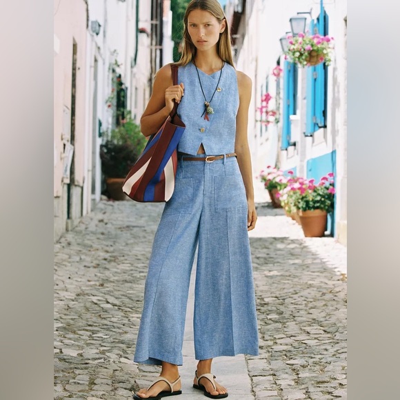 Zara Pants - Zara Sky Blue Linen blend trousers